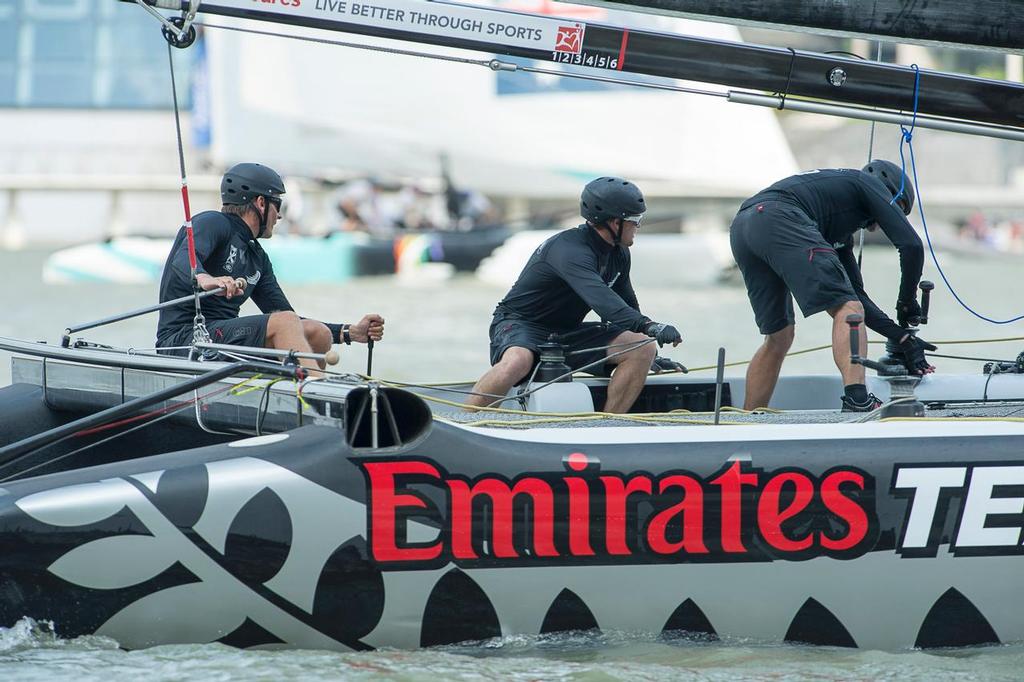 Emirates Team New Zealand competing in day two of the Extreme Sailing Series regatta being sailed in Singapore. 21/2/2014 © Chris Cameron/ETNZ http://www.chriscameron.co.nz