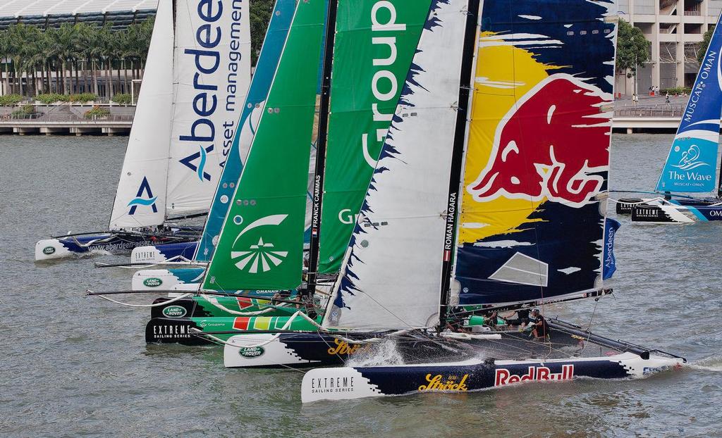 Extreme Sailing Series 2014 - Singapore. Just sit on the balcony and watch the action. <br />
 © Guy Nowell http://www.guynowell.com