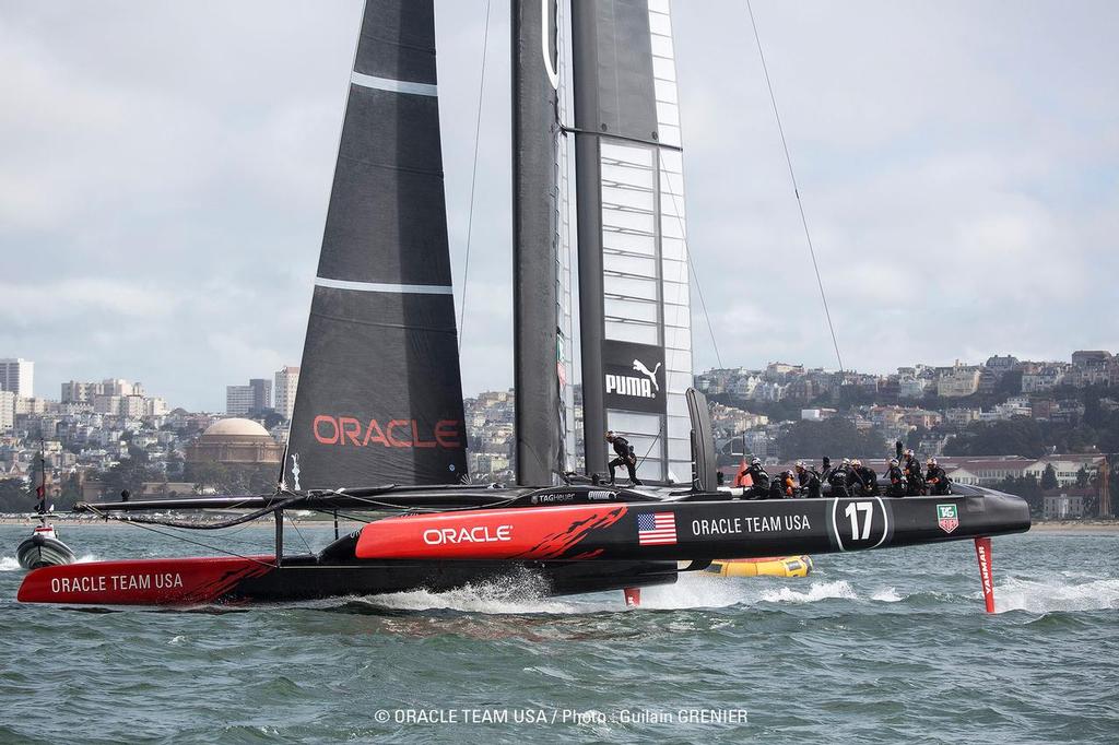 Oracle Team USA on their way to win the third attempt at sailing Race 13, on day 10 of the 34th America’’s Cup © Guilain Grenier Oracle Team USA http://www.oracleteamusamedia.com/