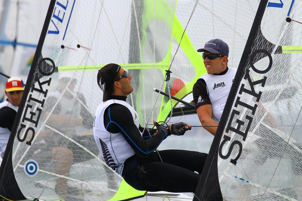 Oceanbridge Sail Auckland 2014 - February 4, 2014 - 49er start Blair Tuke and Peter Burling photo copyright Richard Gladwell www.photosport.co.nz taken at  and featuring the  class