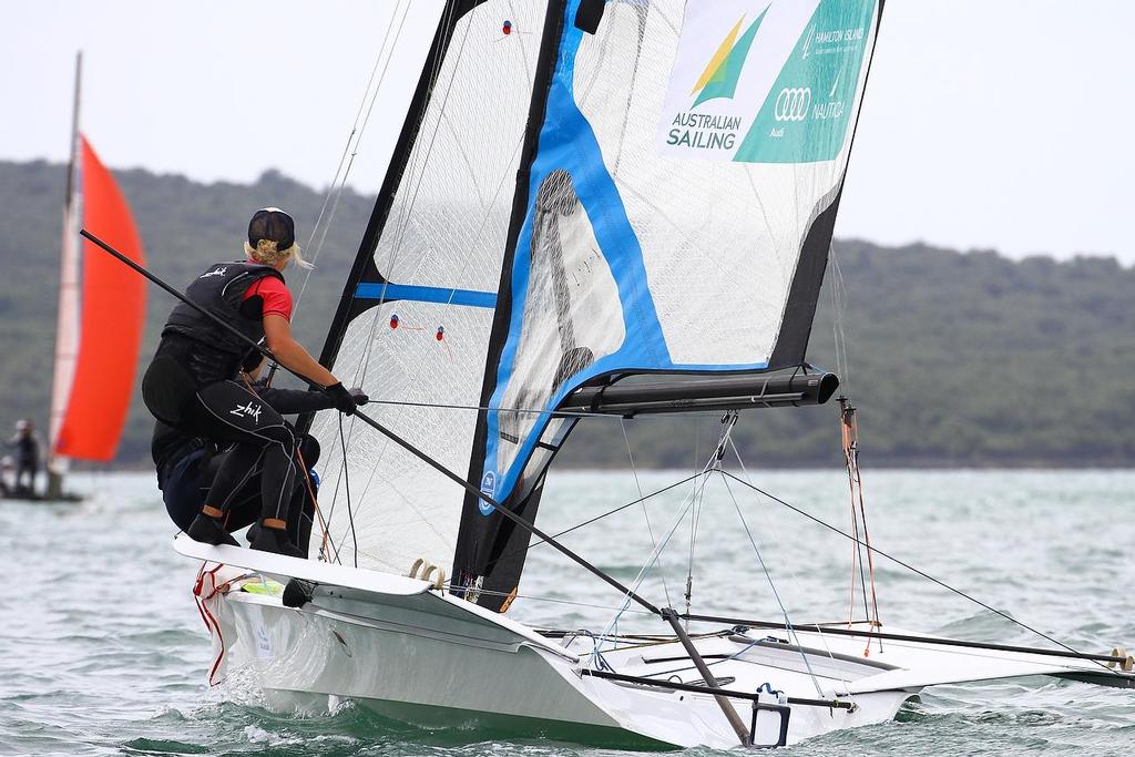 Oceanbridge Sail Auckland 2014 - February 4, 2014 - 49erFX - Hayley Outteridge (AUS) photo copyright Richard Gladwell www.photosport.co.nz taken at  and featuring the  class