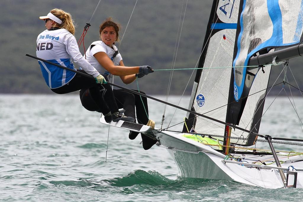 Oceanbridge Sail Auckland 2014 - February 4, 2014- 49erFX (NED) photo copyright Richard Gladwell www.photosport.co.nz taken at  and featuring the  class