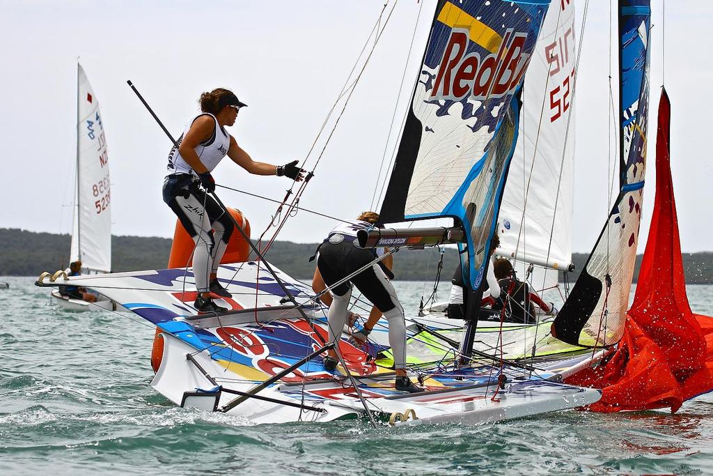 Oceanbridge Sail Auckland 2014 - February 4, 2014 - 49erFX Alex Maloney and Molly Meech photo copyright Richard Gladwell www.photosport.co.nz taken at  and featuring the  class