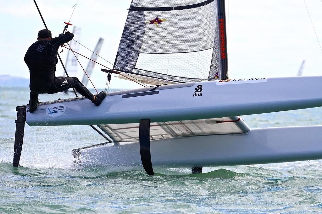 ETNZ’s Ray Davies A-class catamaran Nationals Takapuna February 8, 2014 © Richard Gladwell www.photosport.co.nz