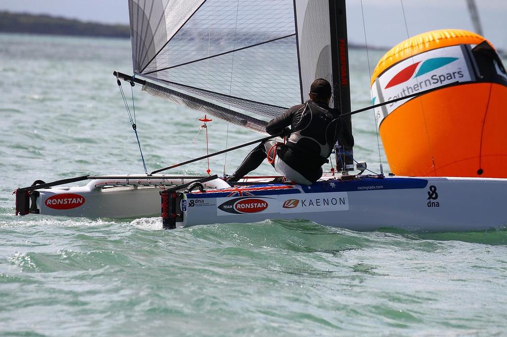 Glenn Ashby (AUS) A-class catamaran Nationals Takapuna February 8, 2014 photo copyright Richard Gladwell www.photosport.co.nz taken at  and featuring the  class