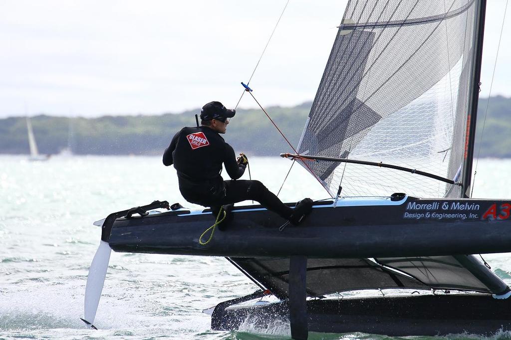 ETNZ’s Pete Melvin (USA)  A-class catamaran Nationals Takapuna February 8, 2014 © Richard Gladwell www.photosport.co.nz