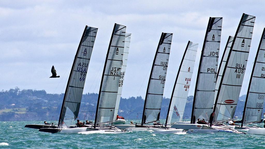 A-class catamaran Nationals Takapuna February 8, 2014 photo copyright Richard Gladwell www.photosport.co.nz taken at  and featuring the  class