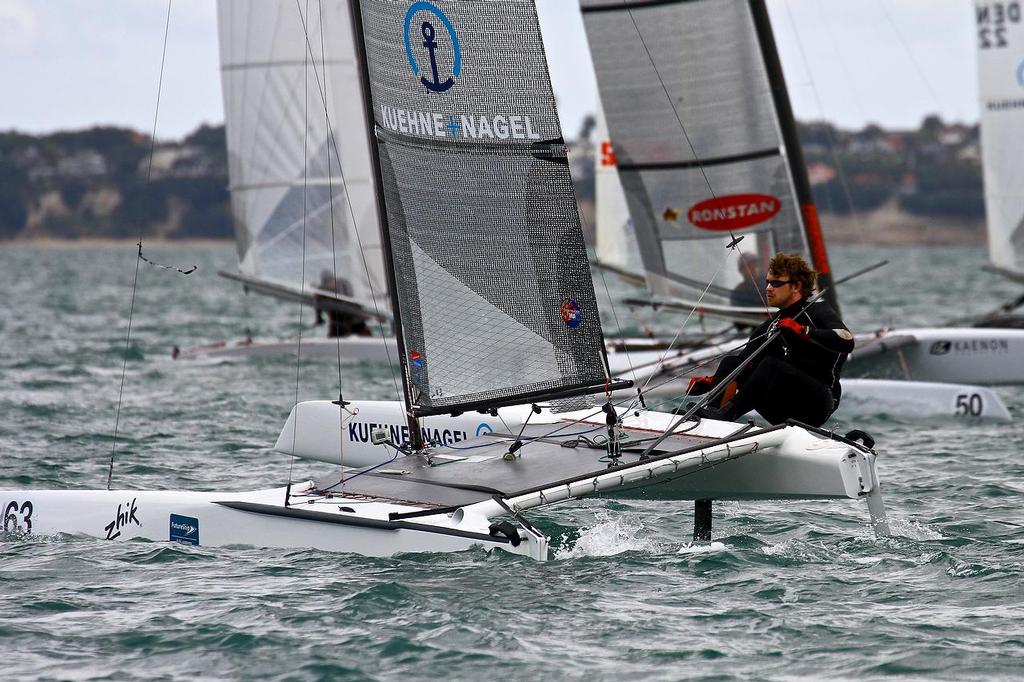 Thilo Keller (GER) A-class catamaran World Championships, Day 1, Takapuna February 11, 2014 photo copyright Richard Gladwell www.photosport.co.nz taken at  and featuring the  class