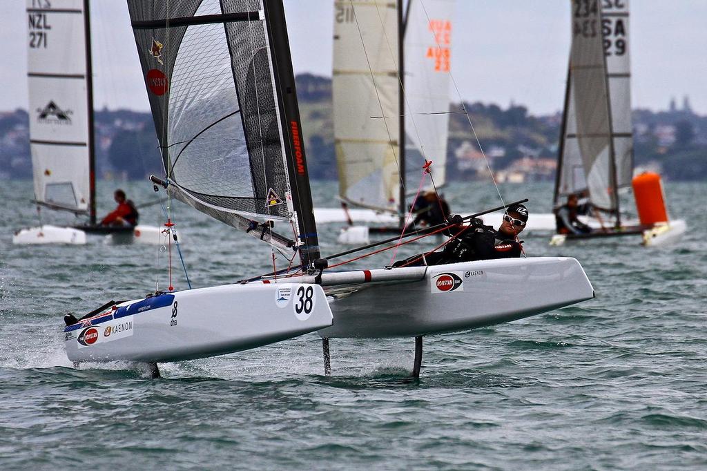 Glenn Ashby (AUS) A-class catamaran World Championships, Day 1, Takapuna February 11, 2014 photo copyright Richard Gladwell www.photosport.co.nz taken at  and featuring the  class