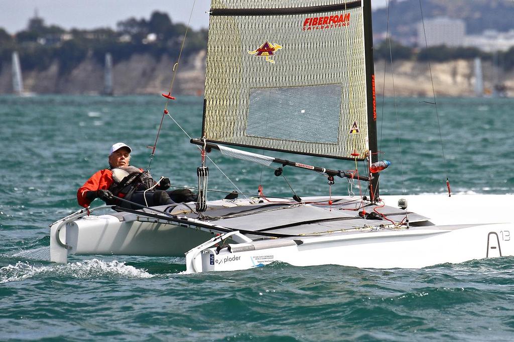 Scott Anderson (AUS) A-class catamaran World Championships, Day 1, Takapuna February 11, 2014 photo copyright Richard Gladwell www.photosport.co.nz taken at  and featuring the  class