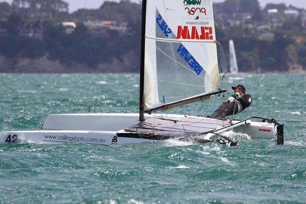 A-class catamaran World Championships, Day 2, Takapuna February 12, 2014 photo copyright Richard Gladwell www.photosport.co.nz taken at  and featuring the  class