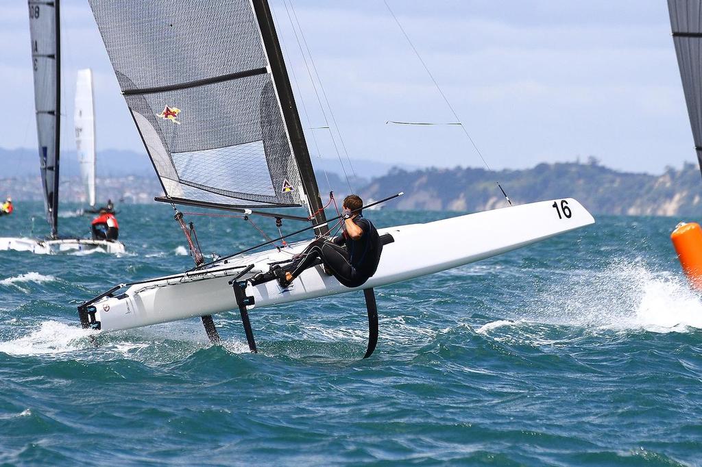 Best of 2014: Blair Tuke (NZL) A-class catamaran World Championships, Day 3, Takapuna February 13, 2014 © Richard Gladwell www.photosport.co.nz