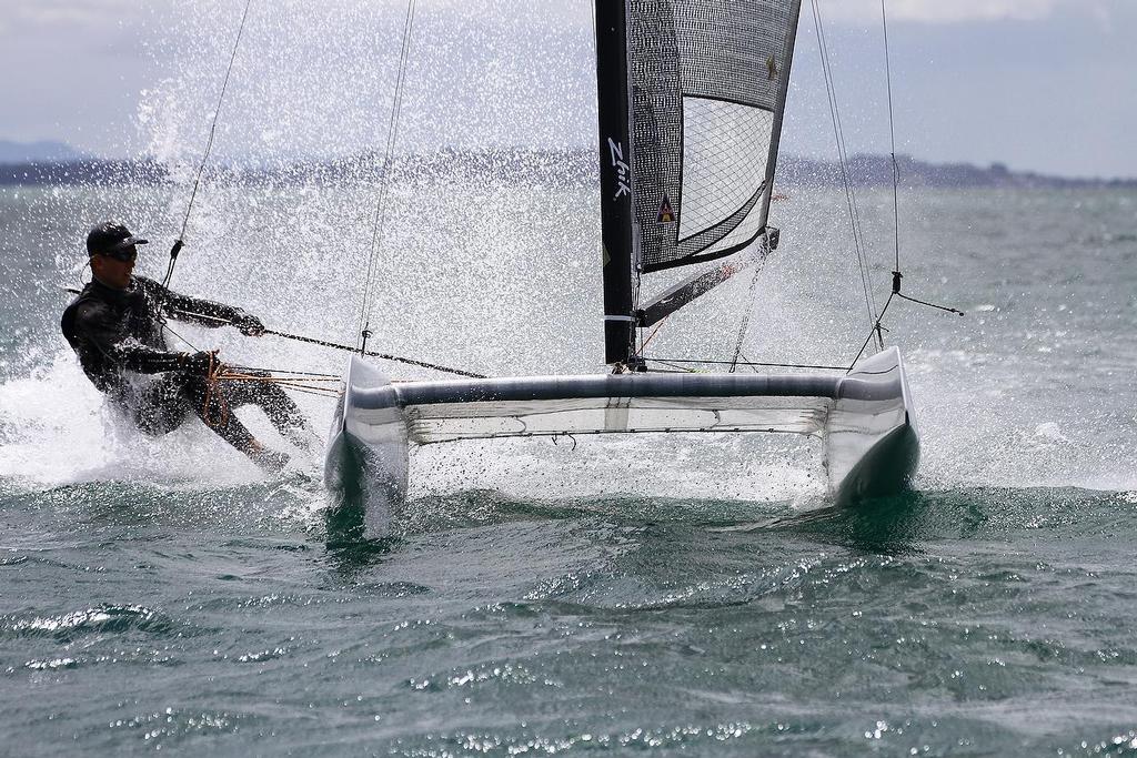 Peter Burling (NZL) A-class catamaran World Championships, Day 3, Takapuna February 13, 2014 © Richard Gladwell www.photosport.co.nz