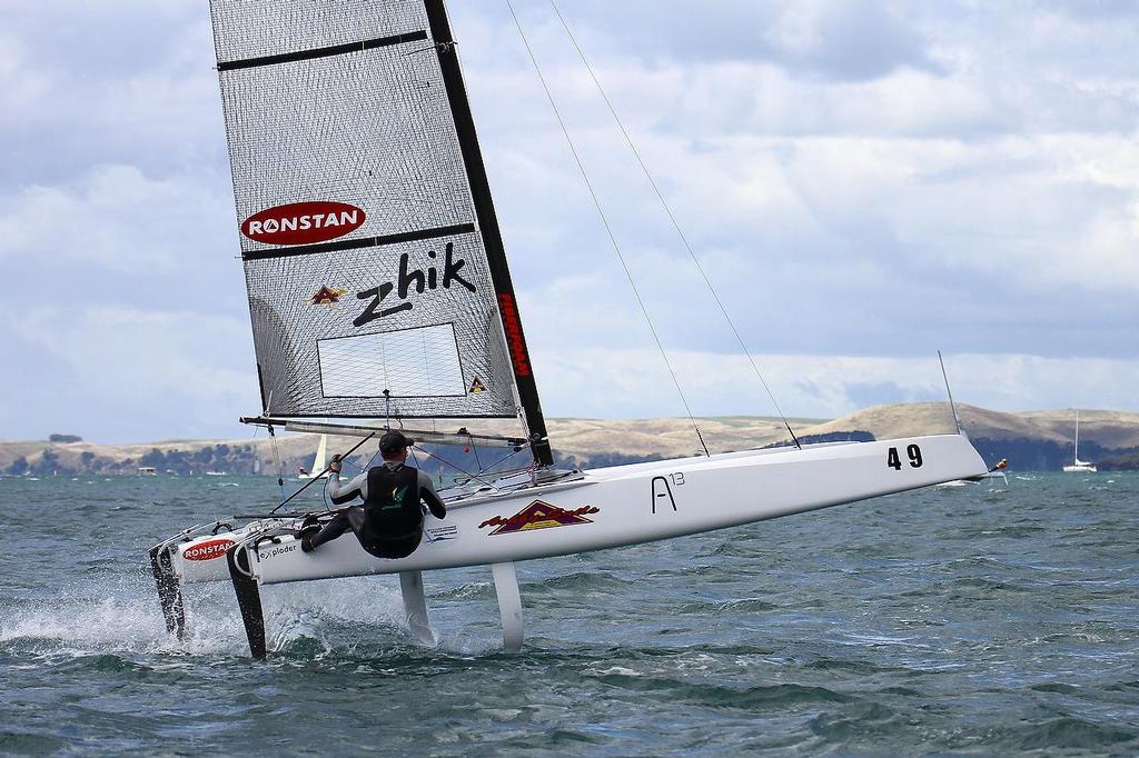 Nathan Outteridge (AUS) A-class catamaran World Championships, Day 3, Takapuna February 13, 2014 © Richard Gladwell www.photosport.co.nz