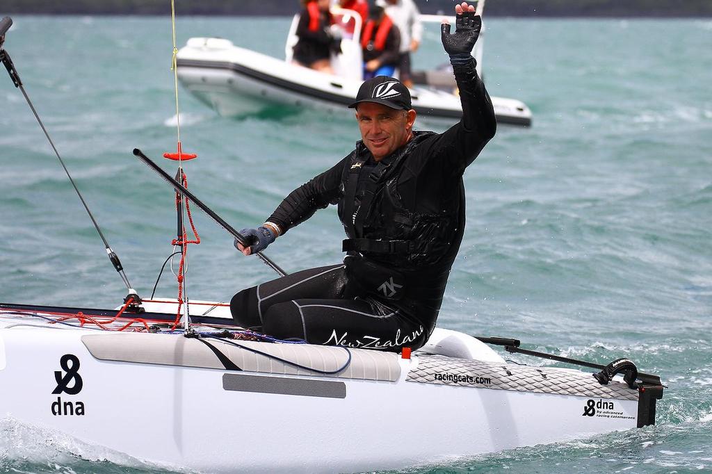 Ray Davies (NZL) A-class catamaran World Championships, Day 3, Takapuna February 13, 2014 photo copyright Richard Gladwell www.photosport.co.nz taken at  and featuring the  class