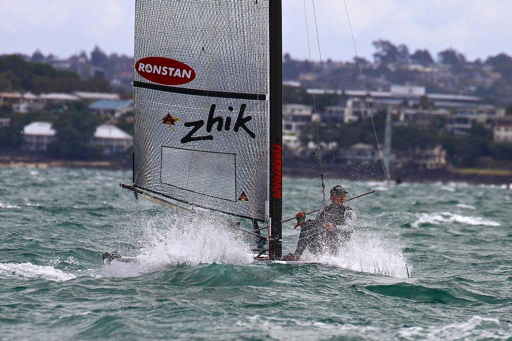 Nathan Outteridge (AUS) submarining A-class catamaran World Championships, Day 3, Takapuna February 13, 2014 photo copyright Richard Gladwell www.photosport.co.nz taken at  and featuring the  class