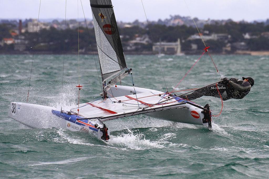 Glenn Ashby (AUS) A-class catamaran World Championships, Day 3, Takapuna February 13, 2014 photo copyright Richard Gladwell www.photosport.co.nz taken at  and featuring the  class