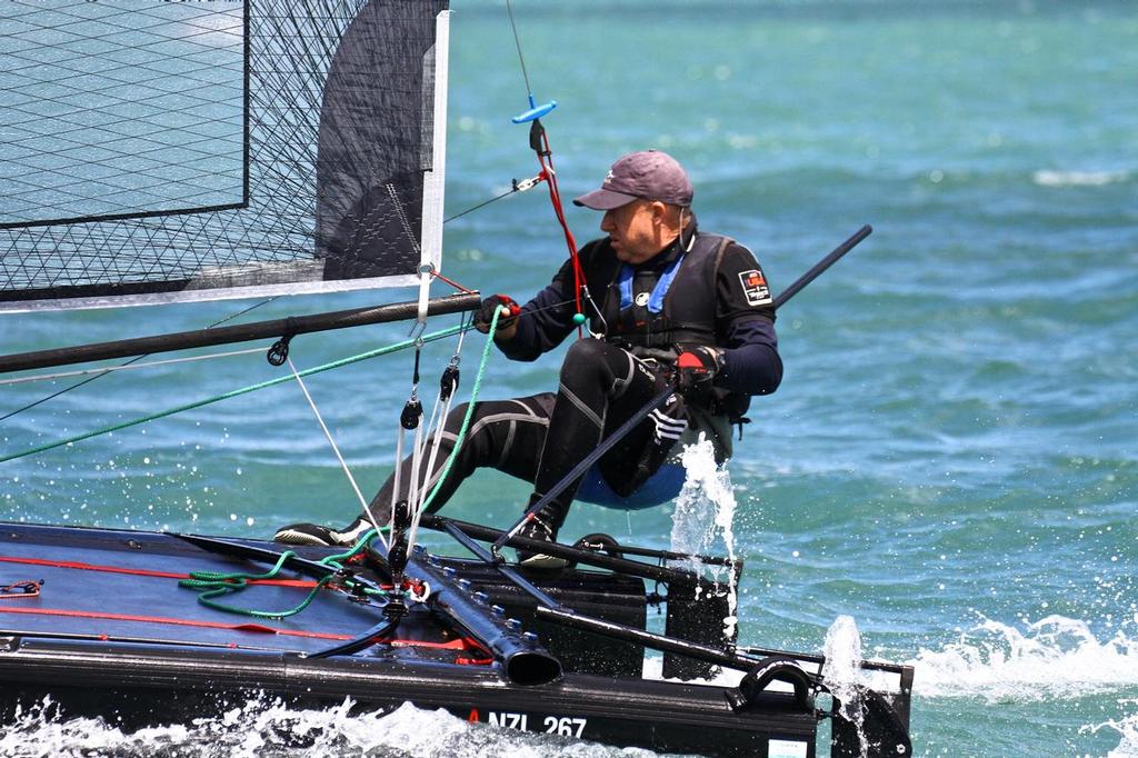 Tim Willetts (NZL) A-class catamaran Nationals Takapuna February 8, 2014 photo copyright Richard Gladwell www.photosport.co.nz taken at  and featuring the  class