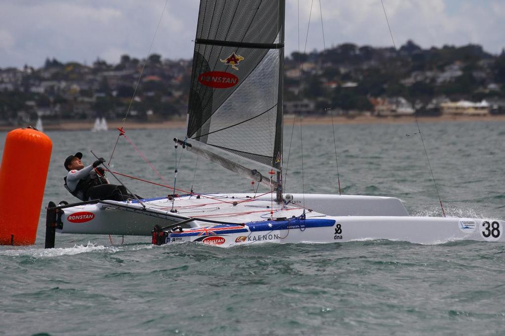 Glenn Ashby (AUS) in action (AUS) -  A-class catamaran World Championships, Day 4, Takapuna February 15, 2014 photo copyright Richard Gladwell www.photosport.co.nz taken at  and featuring the  class