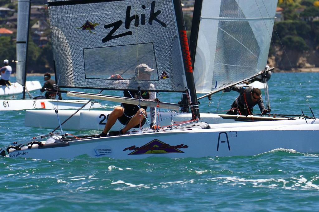 Int. A-Class Catamaran World Championship, Day 5, Takapuna NZ photo copyright Richard Gladwell www.photosport.co.nz taken at  and featuring the  class