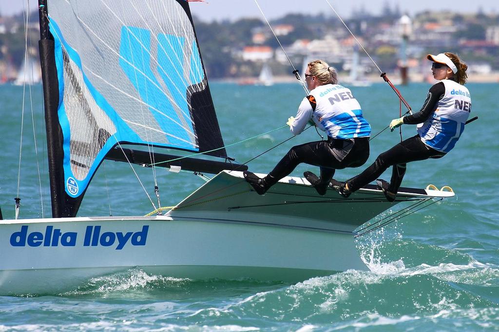 Oceanbridge Sail Auckland 2014 - February 3, 2014 49erFX (NED) photo copyright Richard Gladwell www.photosport.co.nz taken at  and featuring the  class