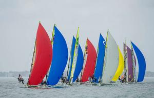 ISAF Sailing World Cup 2014, Miami FL - 49er Fleet fights for position in light air. photo copyright Walter Cooper /US Sailing http://ussailing.org/ taken at  and featuring the  class