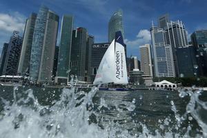 Singapore - April 12:  Team Aberdeen Singapore in action during day two of the Extreme Sailing Series Act 2- Singapore on April 12, 2013 in Singapore.  (Photo by Chris McGrath-Getty Images for Aberdeen Asset Management) photo copyright Aberdeen Asset Management taken at  and featuring the  class