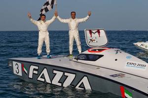 UIM Skydive Dubai XCAT World Series 2014, Fujairah GP Ruond 2 - Bin Hendi and Al Zaffain onboard Fazza photo copyright  Simon Palfrader/WPPA http://www.xcatracing.com/ taken at  and featuring the  class