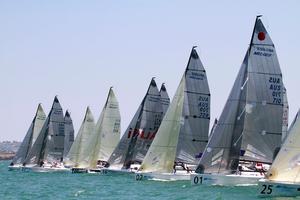 Sailing: Gill Melges 24 World Championships 2014, Royal Geelong Yacht Club, Geelong (Aus), 31/01/2014. Photo; Teri Dodds. Day 3 Racing - Race 7 start photo copyright Teri Dodds http://www.teridodds.com taken at  and featuring the  class