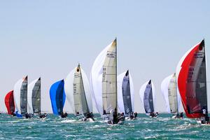 Sailing: Gill Melges 24 World Championships 2014, Royal Geelong Yacht Club, Geelong (Aus), 31/01/2014. Photo; Teri Dodds. Day 3 Racing - Fleet under spinnaker Race 6 photo copyright Teri Dodds http://www.teridodds.com taken at  and featuring the  class