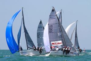 Sailing: Gill Melges 24 World Championships 2014, Royal Geelong Yacht Club, Geelong (Aus), 31/01/2014. Photo; Teri Dodds. Day 3 Racing - STAR (Bow 17 - Harry Melges) and Cavallino / McLube (Chris Larson) photo copyright Teri Dodds http://www.teridodds.com taken at  and featuring the  class