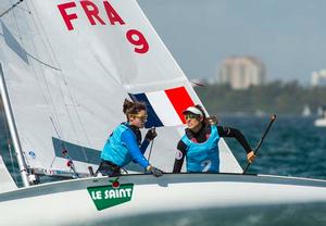 Camille Lecointre and Helene Defrance - Sailing World Cup 2014, Miami, Medal Race 470 Women photo copyright Walter Cooper /US Sailing http://ussailing.org/ taken at  and featuring the  class
