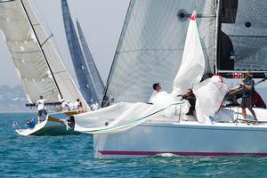 Jazz Player (Think Pink Foundation) completes a successful spinnaker drop. - CLub Marine Series photo copyright  Alex McKinnon Photography http://www.alexmckinnonphotography.com taken at  and featuring the  class