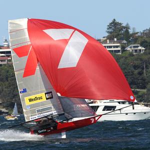 Team 7 in action earlier this season - JJ Giltinan 18ft Skiff Championship 2014 photo copyright Australian 18 Footers League http://www.18footers.com.au taken at  and featuring the  class