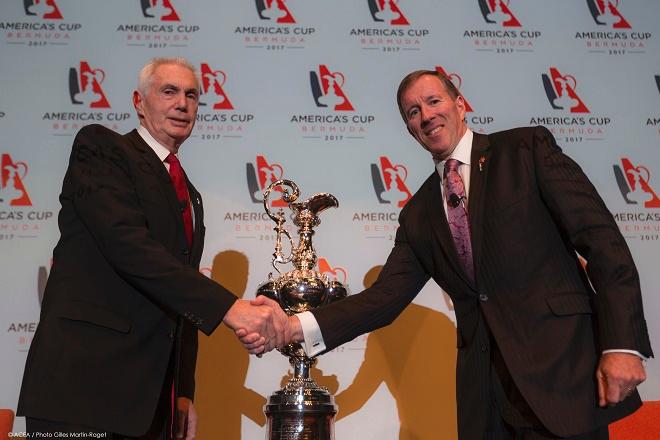 35th America's Cup - Venue Announcement Press Conference - New York (Harvey Schiller (Commercial Commissioner) The Premier of Bermuda, Mr. Michael Dunkey, JP, MP. © ACEA /Gilles Martin-Raget