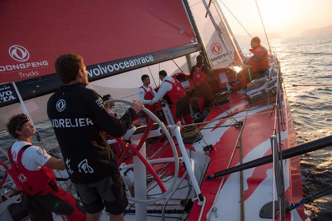 Sailing into the horizon - Caudrelier at the helm as Dongfeng sail north towards the Pakistani coast on Leg three, Day 3 of the Volvo Ocean Race 2014-15. ©  Sam Greenfield / Volvo Ocean Race