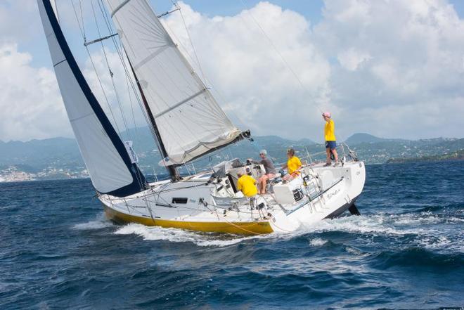 Yves and Isabelle Haudiquet's French Pogo 40, Bingo crosses the finish line in Grenada - RORC Transatlantic Race 2014. © RORC/Arthur Daniel and Orlando K Romain