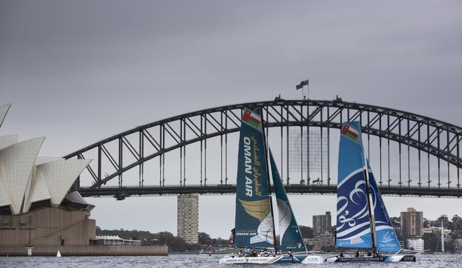 The Extreme Sailing Series 2014. Act Eight. Sydney. Australia. Oman Air skippered by Tom Slingsby(AUS) with Kyle Langford (AUS), Ted Hackney (AUS), Ali Al Balashi (OMA), and Joey Newton (AUS).  © Mark Lloyd http://www.lloyd-images.com