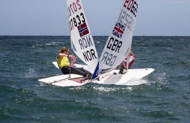 Norway's Line Flem Host (Bronze) and Britain's Alison Young (Gold) cross tacks. &copy;  John Curnow