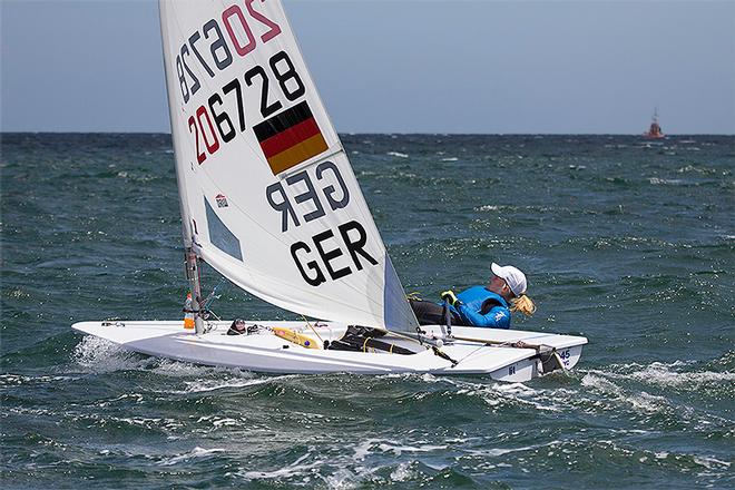 Germany's Lisa Fasselt hiking oh-so-hard in the Laser Radial. - 2014 ISAF Sailing World Cup, Melbourne. &copy;  John Curnow