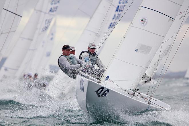 Tango off Mooloolaba during the 2012 Mid-Winter Championship. Sam Haines (Bow), Matt Johns (Main) and Chris Hampton. © Daniel Alcock