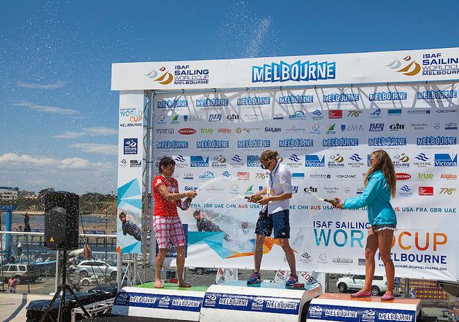 Tatiana Drozdovskaya, Alison Young and Line Flem Host were really happy to be on the podium for the Laser Radial. - 2014 ISAF Sailing World Cup, Melbourne. &copy;  John Curnow