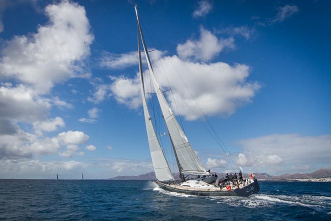 Battle on for line honours. Southern Wind 94, Windfall at the start of the RORC Transatlantic Race  © Puerto Calero/James Mitchell