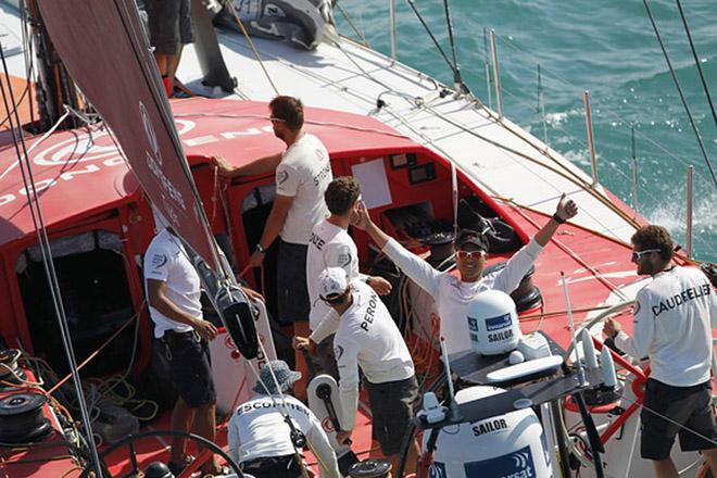 Epic battle for Dongfeng Race Team right to the finish line as they finish in second place with an official time of 08:41:40 UTC. &copy;  Ainhoa Sanchez/Volvo Ocean Race