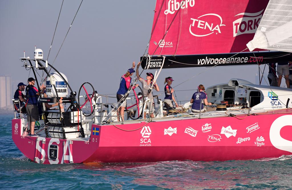 2 January 2015 Volvo Ocean Race 2014-15 Abu Dhabi, Team SCA wins the Inport Race in Abu Dhabi. © Rick Tomlinson / Team SCA