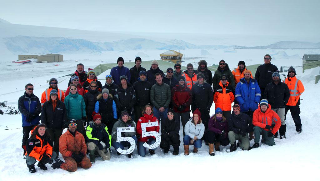 Staff at Rothera Research Station celebrating Antarctica Day. © Jake Martin, British Antarctic Survey