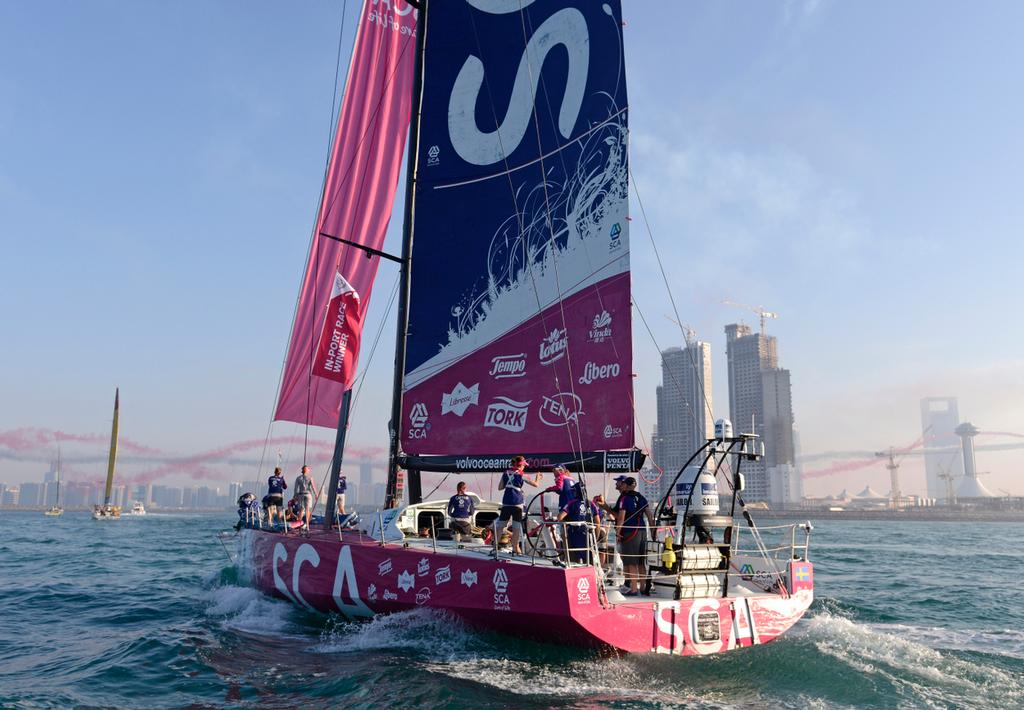 2 January 2015 Volvo Ocean Race 2014-15 Abu Dhabi, Team SCA wins the Inport Race in Abu Dhabi. © Rick Tomlinson / Team SCA