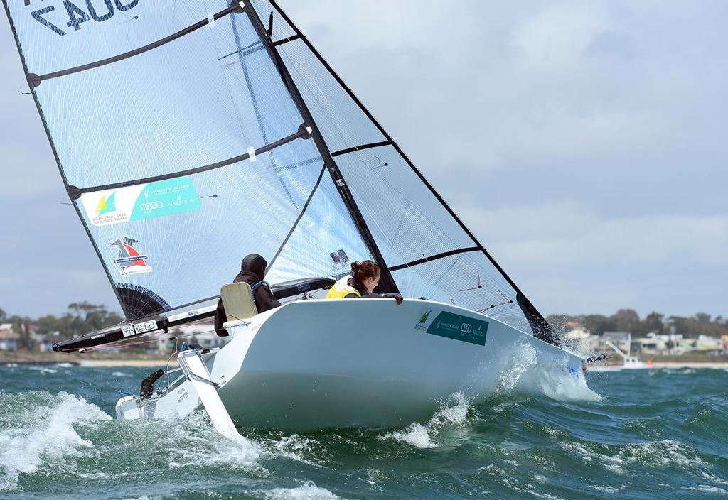 Leisl Tesch and Dan Fitzgibbon racing in the ISAF Sailing World Cup - Melbourne. © Jeff Crow/ Sport the Library http://www.sportlibrary.com.au