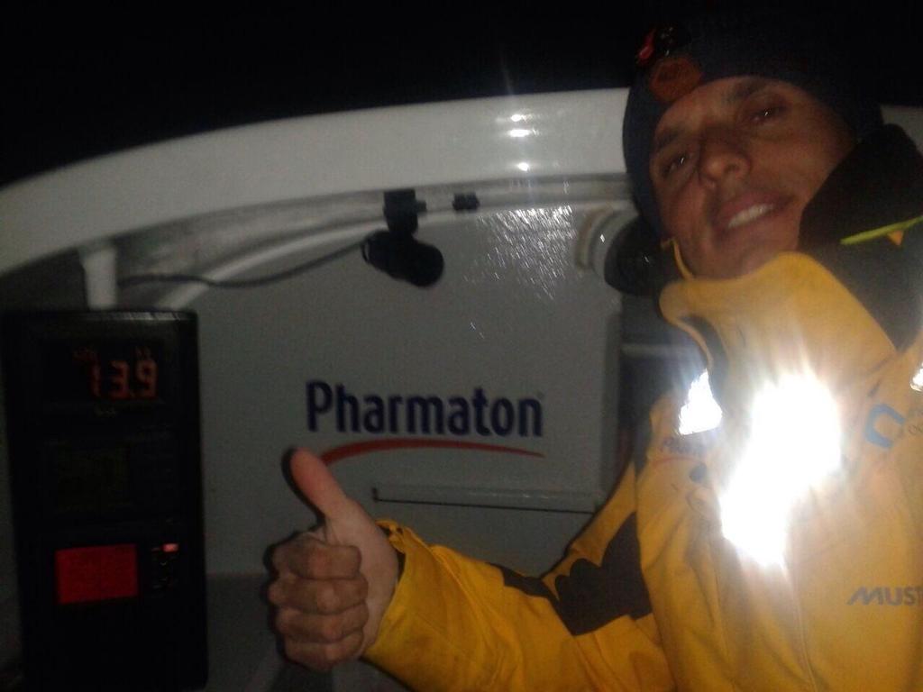 Selfie de Didac Costa en la primera noche del año - Barcelona World Race 2014-15. photo copyright Pharmaton taken at  and featuring the  class