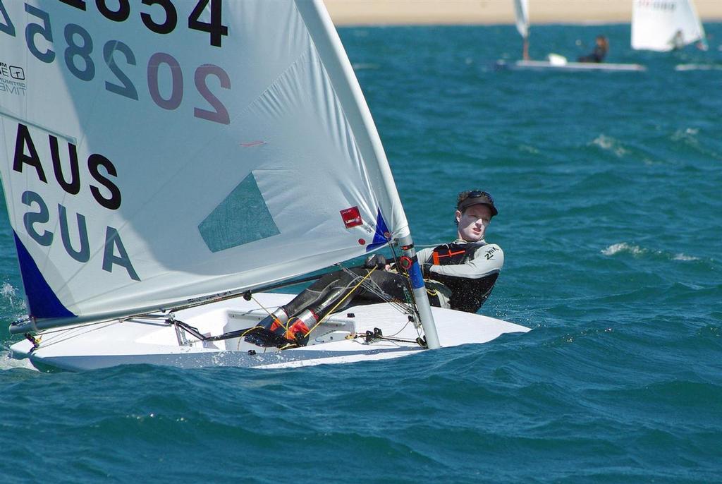 Tristan Brown up wind Tuesday  - 2015 Open Australian Laser Championships photo copyright  Perth Sailing Photography taken at  and featuring the  class